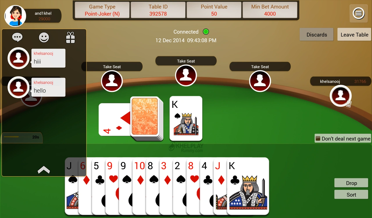KhelPlay Rummy game interface