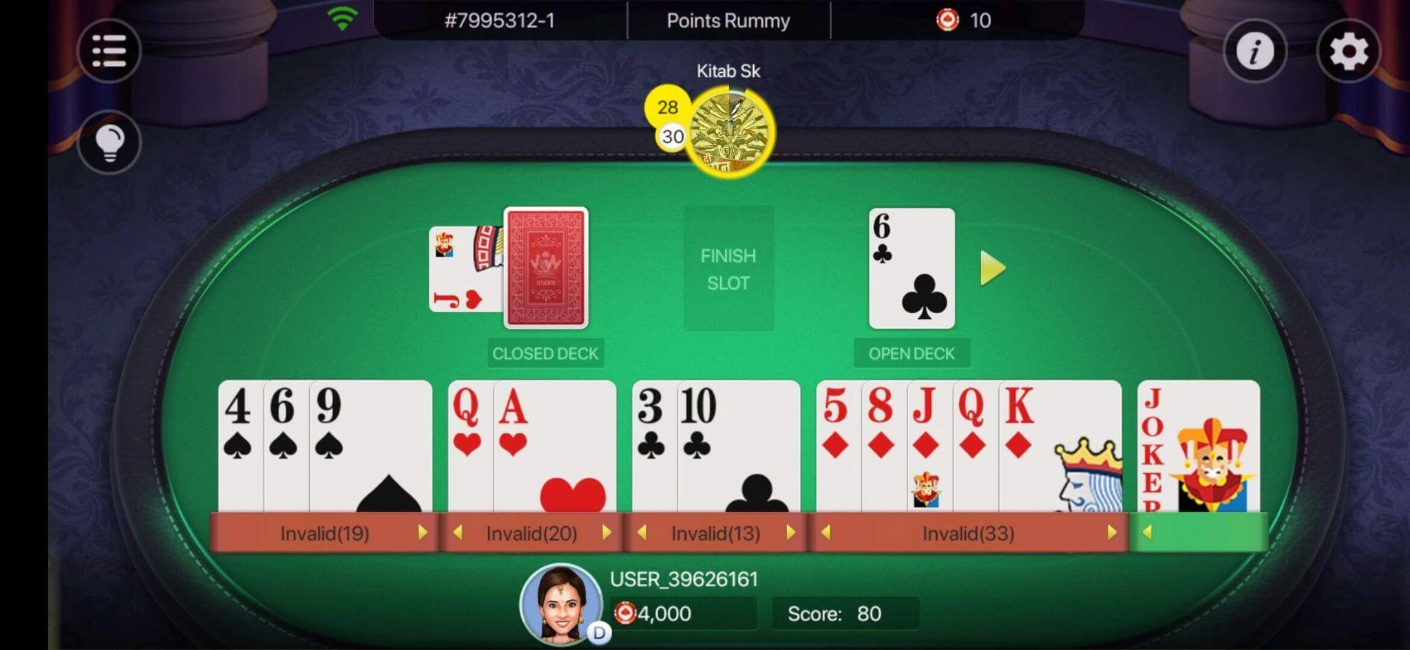 The game screen of Osom Rummy